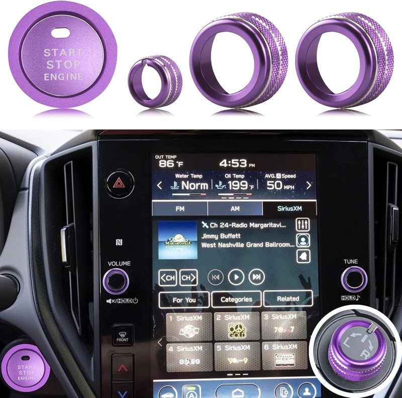 HDUFC 5pcs for Subaru Crosstrek/Impreza 2024 2025, Forester 2025, Legacy Outback 2020-2025, WRX, Ascent Volume Adjustment Knob, Mirror Knob Cover, Start Button Cover/Ring (Purple) - Image 1